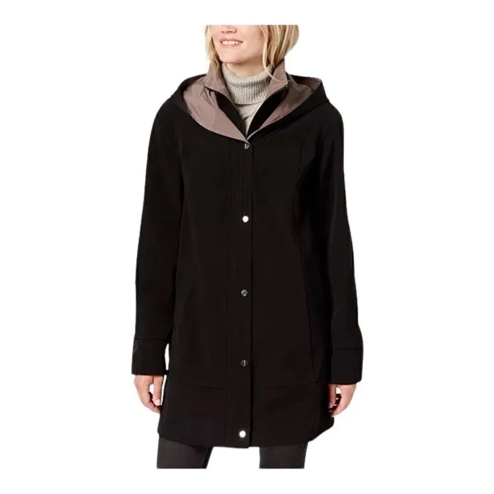 Jones New York Black & Taupe Two Tone Hooded Raincoat Women's XXS NWT